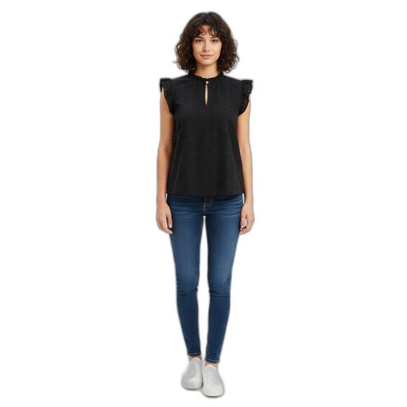 Loft Eyelet Ruffle Split Neck Shell Top Medium - Picture 1 of 11